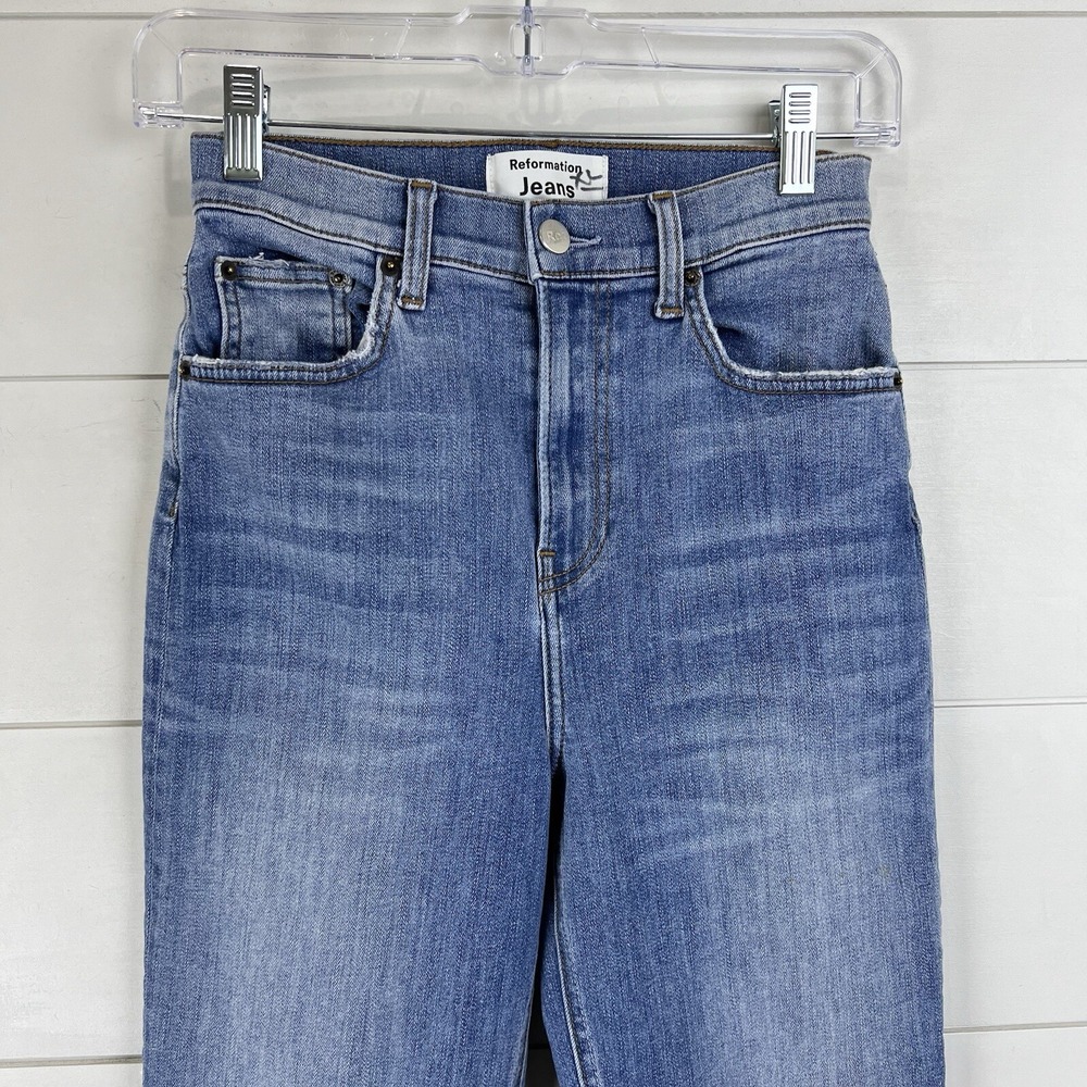 Reformation Audrey High‎ Straight Jeans Cyprus Wash Organic Stretch Denim 25 - Picture 3 of 9